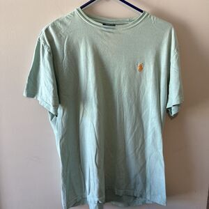 Polo Ralph Lauren Light Blue Teal Ish Orange Pony Crewneck T-Shirt Size Small